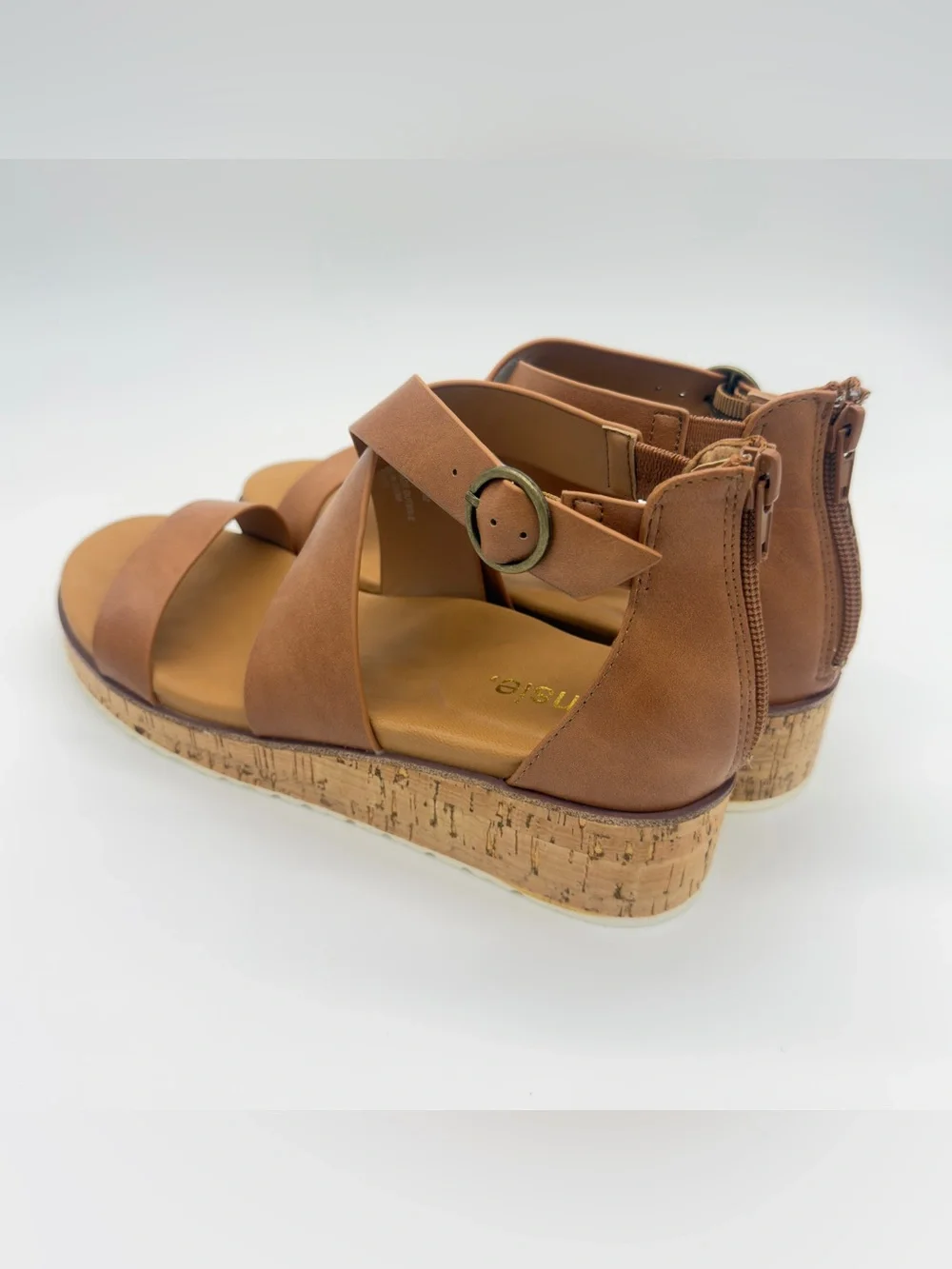 Kensie Tan Platform Cork Sandals with Ankle Buckle